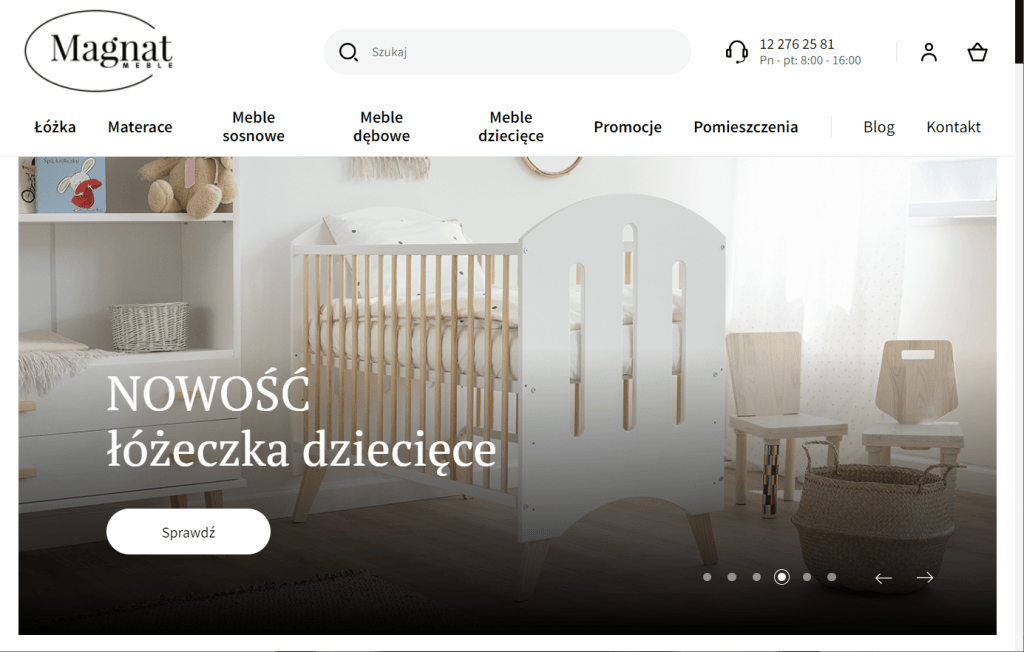 Przykładowy header - nagłówek w sklepie internetowym z branży meble