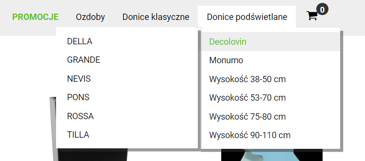 Przykład nawigacji main-menu w sklepie internetowym