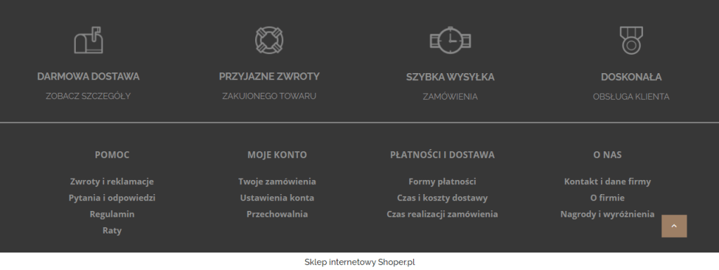 Przykład stacjonarnej stopki w sklepie internetowym Shoper