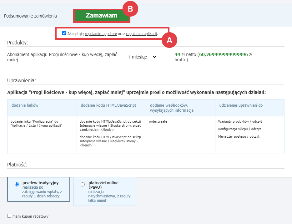 Panel administracyjny sklepu > Dodatki i integracje > Aplikacje > Progi ilościowe - kup więcej, zapłać mniej > Instalacja