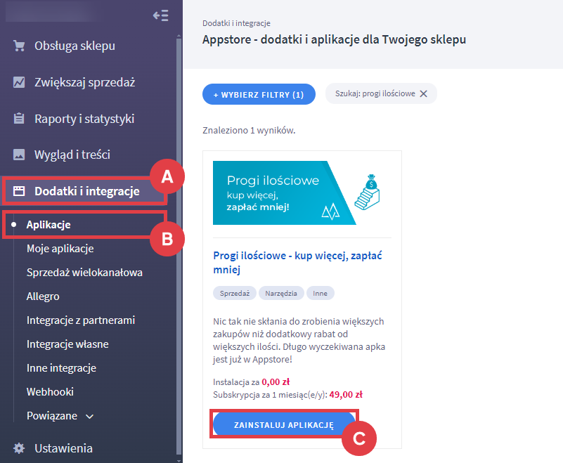 Panel administracyjny sklepu > Dodatki i integracje > Aplikacje > Progi ilościowe - kup więcej, zapłać mniej