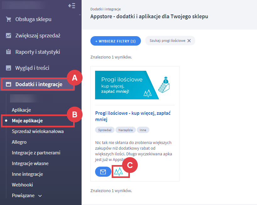 Panel administracyjny sklepu > Dodatki i integracje > Moje aplikacje > Progi ilościowe - kup więcej, zapłać mniej