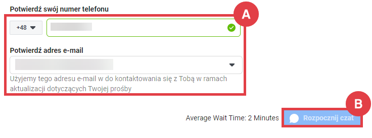 Facebook > Business > Help > Wybieranie problemu > Zasób > Informacje > Czat