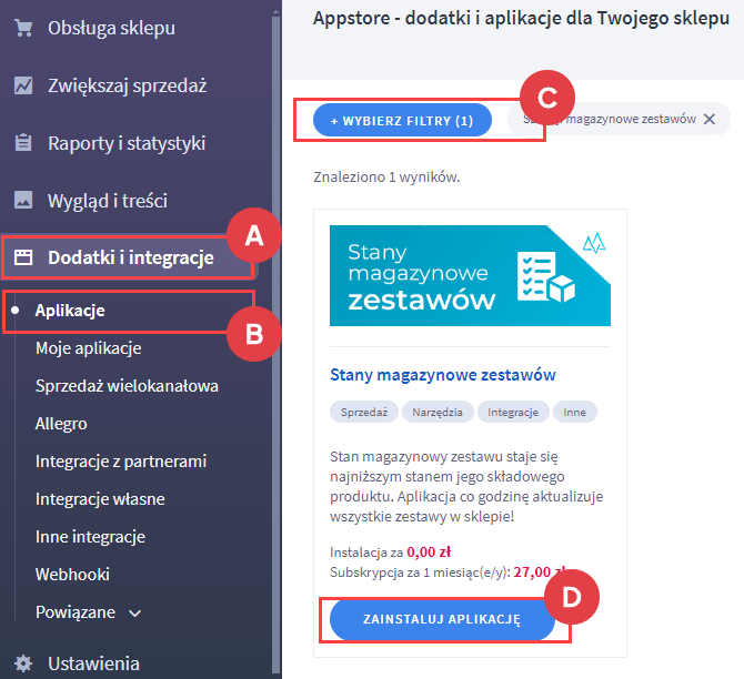Panel administracyjny > Dodatki i integracje > Aplikacje