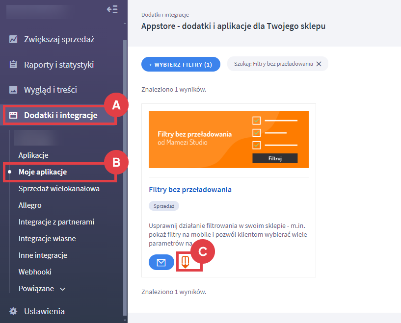 Usprawnij działanie filtrowania w sklepie internetowym Shoper Panel administracyjny sklepu > Dodatki i integracje > Moje aplikacje > Filtry bez przeładowania