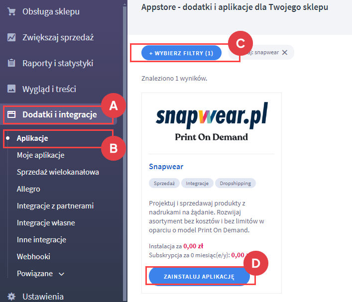 Panel administracyjny > Dodatki i integracja > Aplikacje