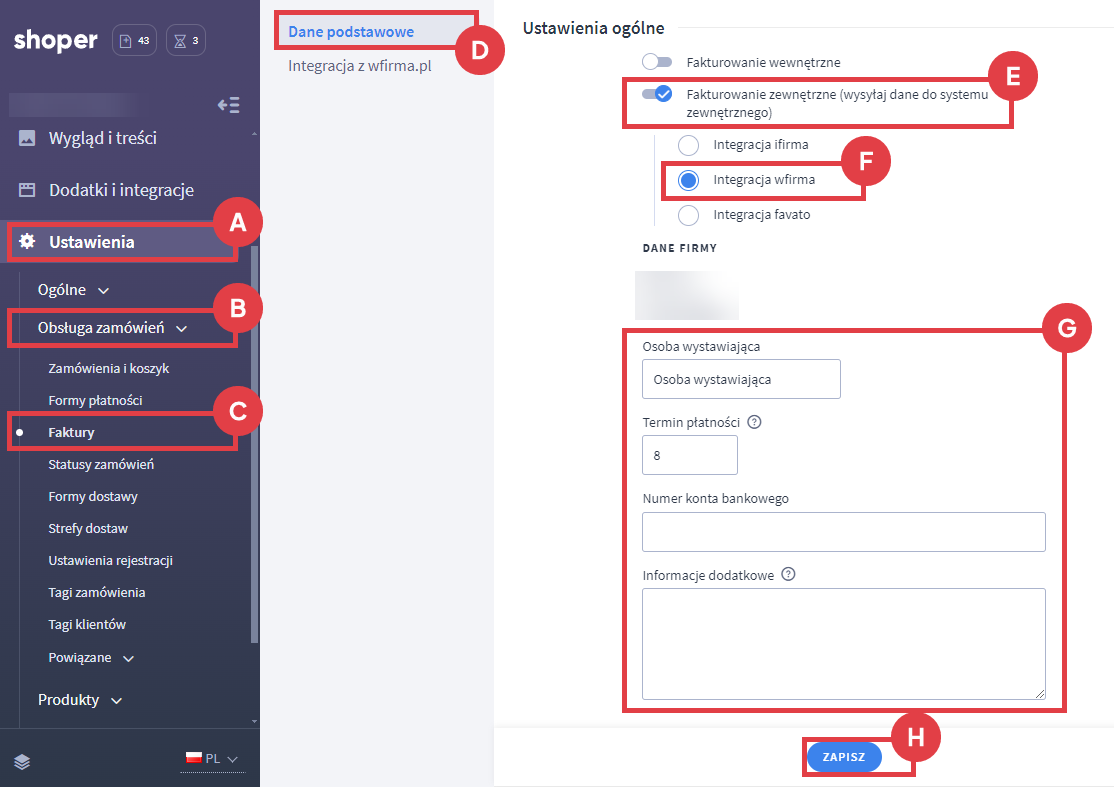 Opcje zewnętrznego fakturowania w sklepie internetowym Shoper