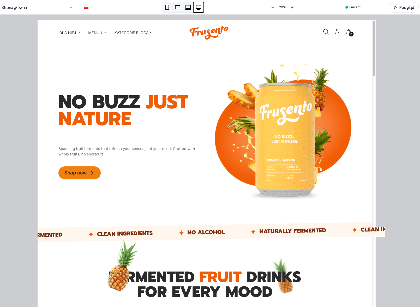 Podgląd ekranu edytora wizualnego szablonów Shoper Storefront Edytor wizualny szablonów Shoper Storefront