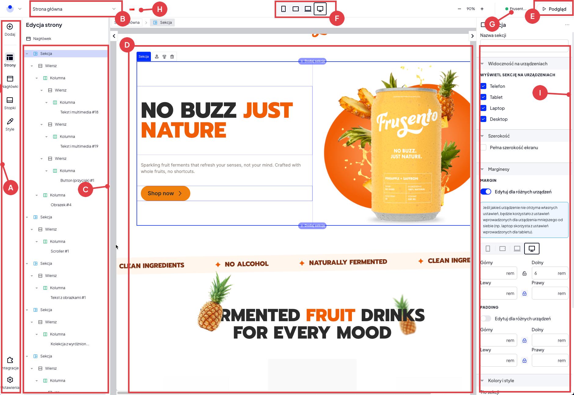 Elementy edytora Shoper Visual Editor dla Shoper Storefront Panel edytora Shoper Visual Editor dla Shoper Storefront