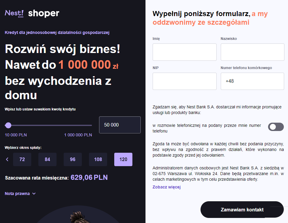 Wypełnij formularz zgłoszenia do usługi finansowania sklepu od Nest Bank Finansowanie sklepu > Nest Bank > Więcej o ofercie > Formularz