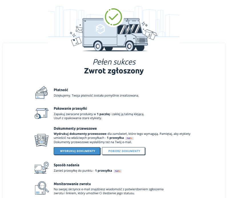 Formularz zwrotu w Shoper Zwroty - dokumenty przewozowe przesyłki zwrotnej