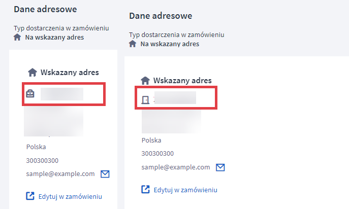 Panel administracyjny sklepu > Obsługa zamówień > Zamówienia > Edycja > Dane adresowe