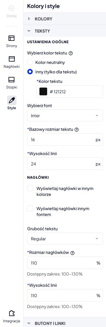 Jakie parametry mogę zmienić w sekcji: Teksty (Shoper Storefront)? Parametry dostępne do zmiany w sekcji: Teksty