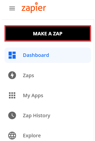 Panel Zapier > MAKE A ZAP