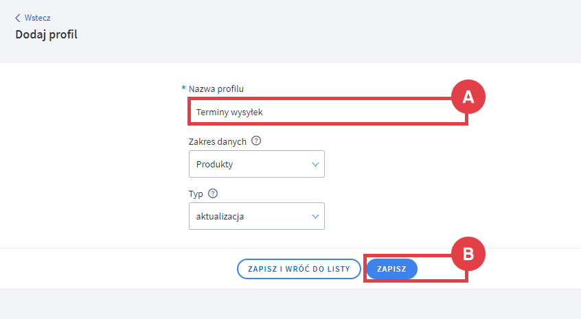 Panel administracyjny sklepu > Obsługa sklepu > Produkty > Więcej > Eksport > Dodawanie profilu CSV