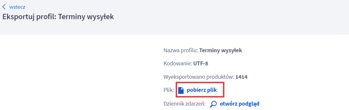 Panel administracyjny sklepu > Obsługa sklepu > Produkty > Eksport > Pobieranie pliku CSV