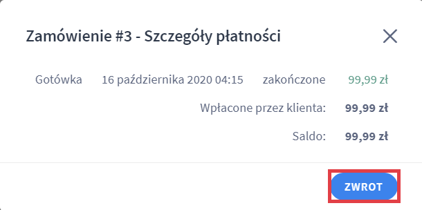 Panel administracyjny sklepu > Obsługa sklepu > Zamówienia > Podgląd > Zarządzanie transakcjami > Zwrot