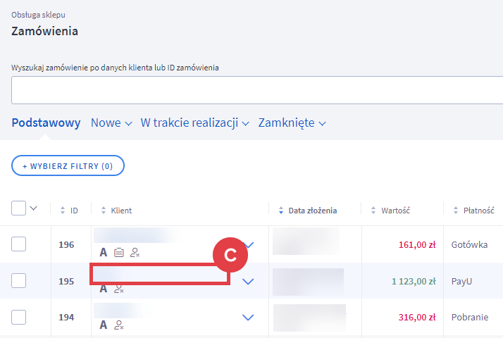 Panel administracyjny sklepu > Obsługa sklepu > Zamówienia > Klient