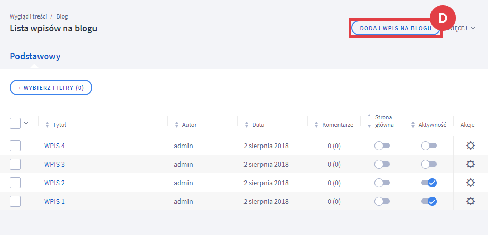 Panel administracyjny sklepu > Wygląd i treści > Blog > Lista wpisów > Dodawanie wpisu