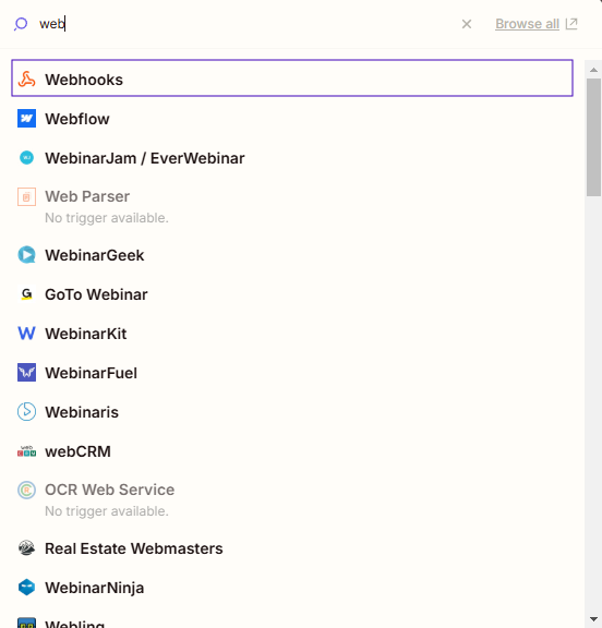 Na liście aplikacji wyszukaj: Webooks Na liście aplikacji wyszukaj: Webooks