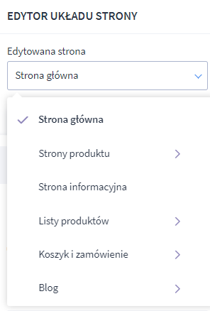 Lista stron, które możesz edytować w Shoper Storefront Edytor układu strony w Shoper Storefront