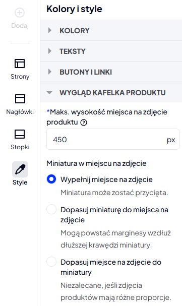 Jakie parametry mogę zmienić w sekcji: Wygląd kafelka produktu? Parametry dostępne do edycji w sekcji: Wygląd kafelka produktu
