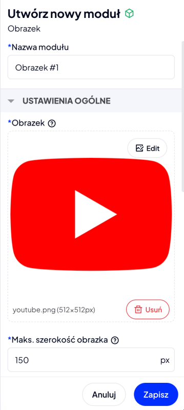 Formularz edycji dodanego modułu w Shoper Storefront
