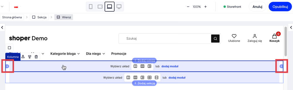 Jak dodać nową kolumnę do struktury strony w Shoper Storefront?