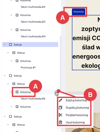 Jak przejść do edycji parametrów dla wybranej kolumny?