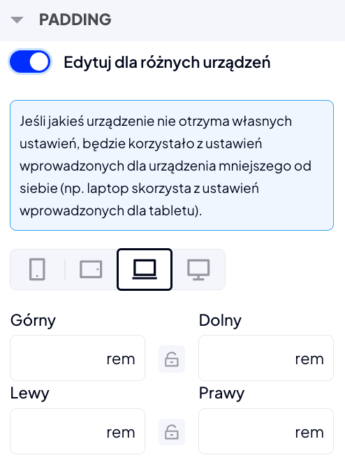 Ustawienia marginesów wewnętrznych dla kolumn