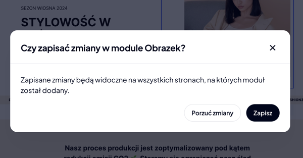 Zdecyduj czy zapisać zmiany przed zamknięciem formularza edycji modułu Informacja o niezapisanych zmianach w Shoper Storefront