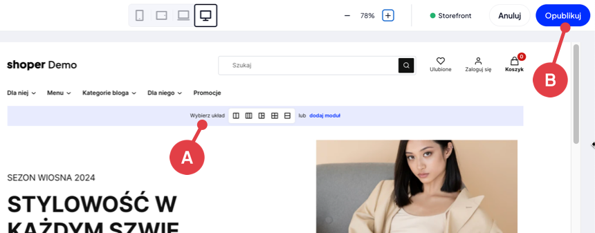 Dodana nowa sekcja do zawartości strony modyfikowanej w Shoper Storefront
