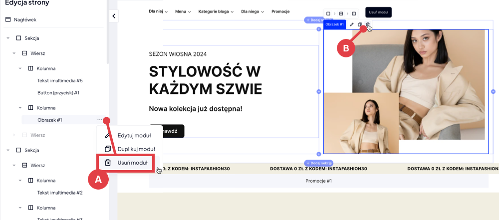 Usuwanie modułu ze strony przy użyciu Shoper Storefront Jak usunąć moduł z układu strony w Shoper Storefront?