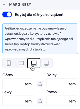 Ustawienia marginesów dla wiersza w Shoper Storefront