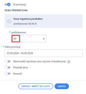 Poprzedni mechanizm ustawiania ceny promocyjnej Poprzedni mechanizm ustawiania ceny promocyjnej