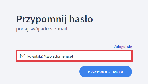 Formularz wpisywania adresu e-mail w celu zmiany hasła dla konta administratora w sklepie internetowym Shoper