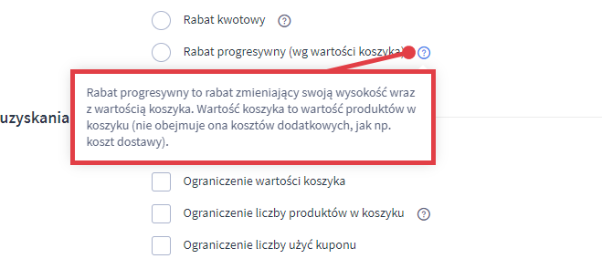 Informacja o rabacie progresywnym Panel administracyjny > Zwiększaj sprzedaż > Promocje i rabaty > Kupony Rabatowe > Dodaj kupon rabatowe