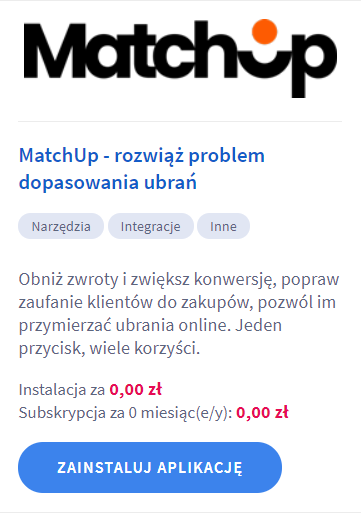 Znajdź aplikację MatchUp i kliknij przycisk: Zainstaluj aplikację Znajdź aplikację MatchUp i kliknij przycisk: Zainstaluj aplikację