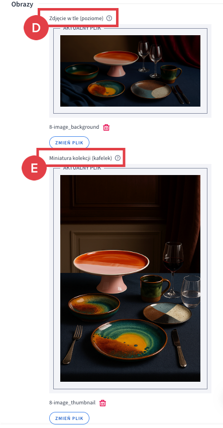 Sekcja: Obrazy w ustawieniach danej kolekcji