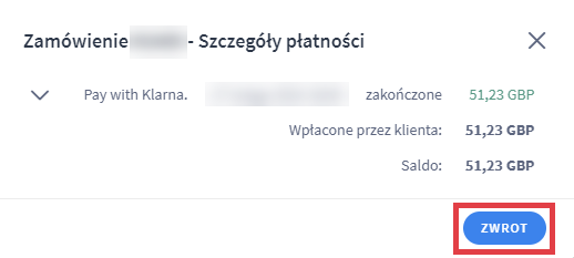 Panel administracyjny sklepu > Edycja zamówienia > Zarządzanie transakcjami > Zwrot