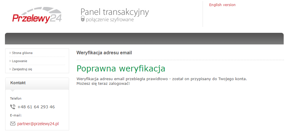 Weryfikacja adresu email w panelu Przelewy24