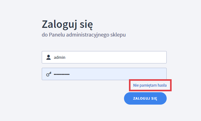 Reset hasła do Panelu administracyjnego sklepu Shoper wykonasz w formularzu logowania