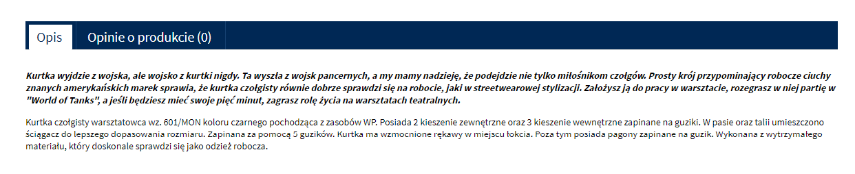 Przykładowy opis produktu w sklepie Agencji Mienia Wojskowego Zobacz, jak opisać produkt prosto i bez nadęcia