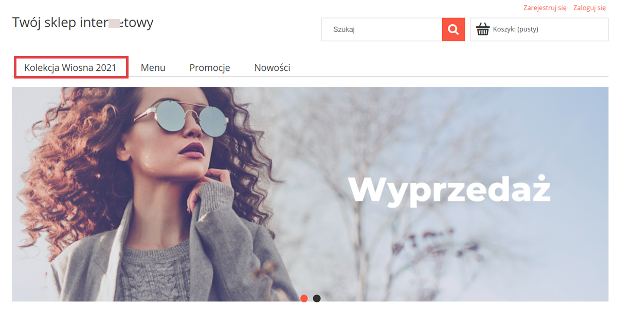 Front sklepu internetowego na platformie Shoper > Nagłówek > Link do kolekcji