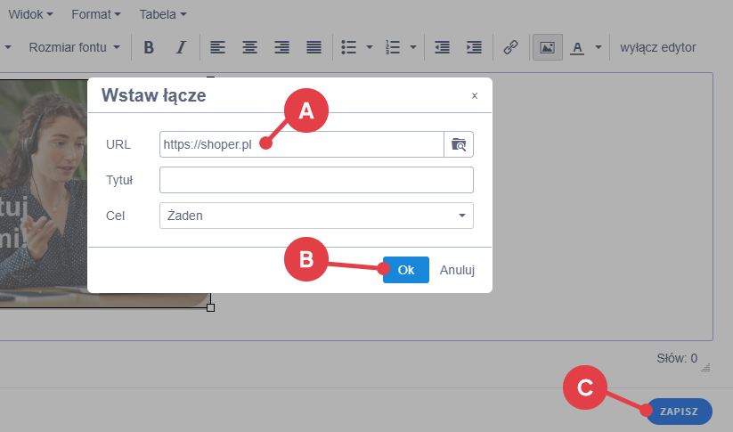 Shoper VIsual Editor > Edytor tekstu