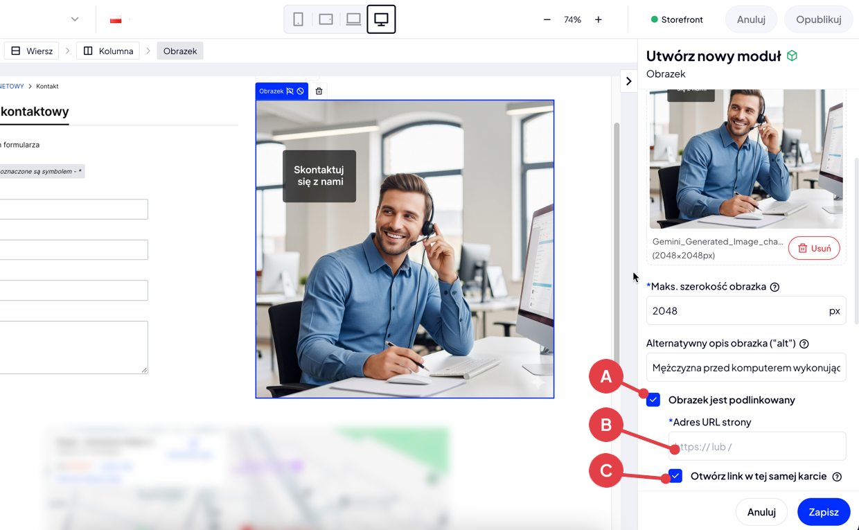 Shoper Visual Editor > Moduł Obrazek > Dodawanie linka