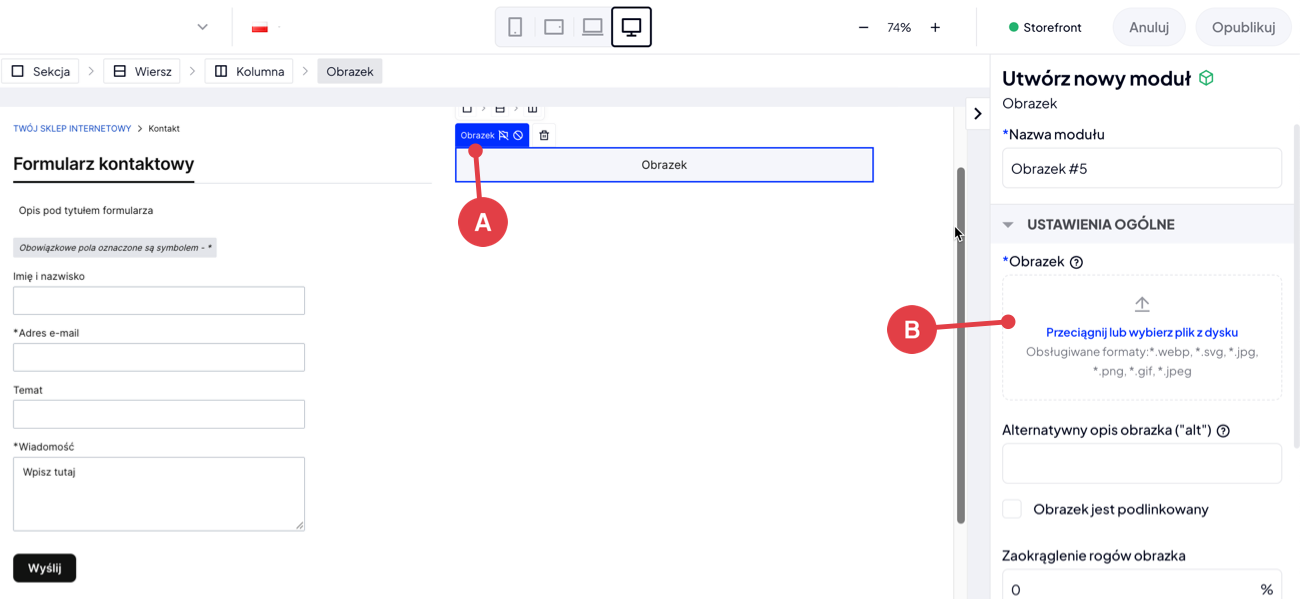 Shoper Visual Editor > Moduł Obrazek > Dodawanie obrazka