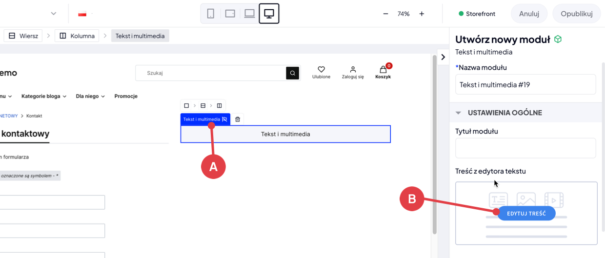 Shoper Visual Editor > Moduł Tekst i Multimedia > Edytuj treść