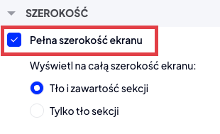 Wybierz sposób wyświetlania sekcji na całej szerokości ekranu Shoper Visual Editor > Struktura strony > Edycja sekcji > Pełna szerokość ekranu