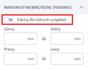 Możesz ustawiać wewnętrzne marginesy kolumny, względem modułów do niej dodanych Shoper Visual Editor > Ustawienia kolumny > Marginesy wewnętrzne